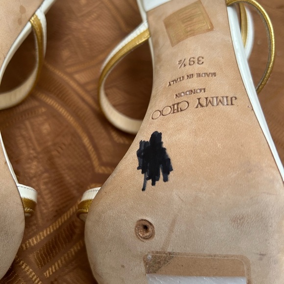 Womens JIMMY CHOO Thistle White & Gold T Strap Sandal Size 9.5 or 39.5 Italian - Picture 10 of 10